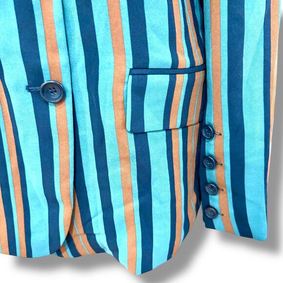 NWT Nordstrom Chelsea28 Size M Blue Brown Stripe Double Breasted Blazer Jacket - Picture 4 of 8
